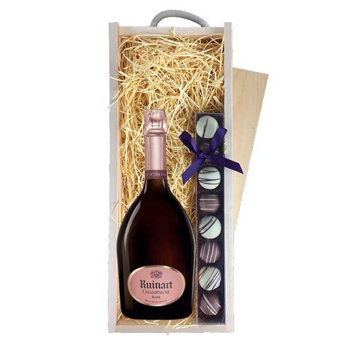 Ruinart Rose Champagne 75cl & Truffles, Wooden Box